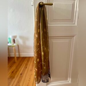 Yellow blue floral print 100% silk scarf